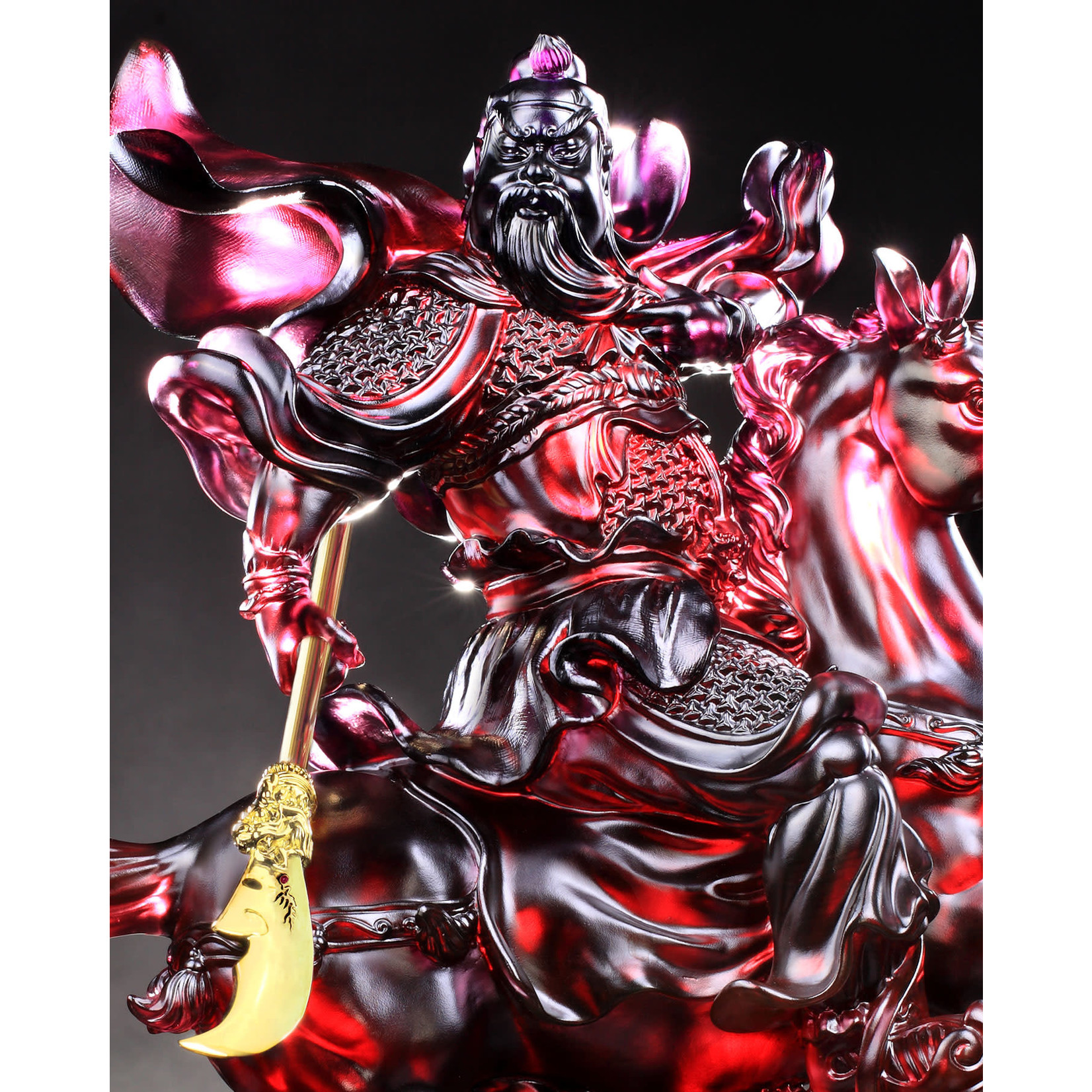 LIULI Crystal Art Crystal Statue of General Guan Gong with 24K Gold-Plated Sword (Limited Edition)