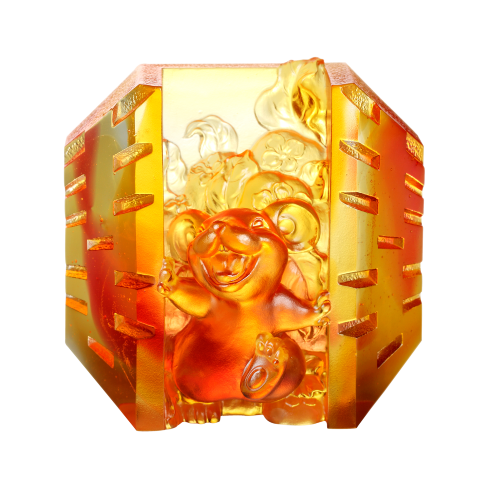 LIULI Crystal Art Crystal Mouse "Open to Joy" (Limited Edition) Zodiac Sculpture (Amber / Gold Red)