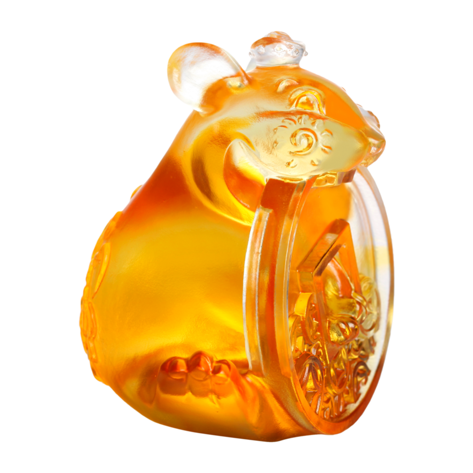 LIULI Crystal Art Crystal Mouse "Unshakable" (Limited Edition) Zodiac Sculpture (Dark Amber / Light Amber)