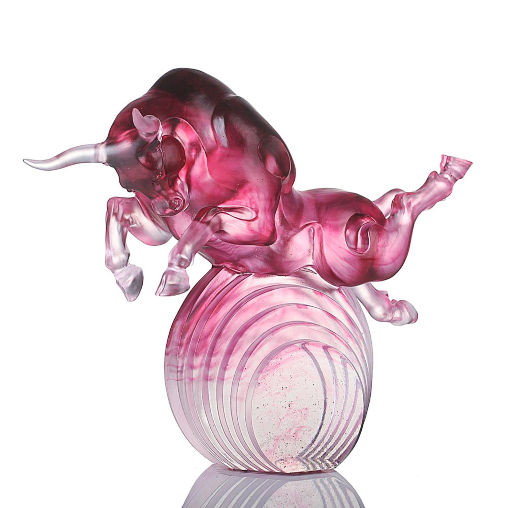 LIULI Crystal Art Crystal Art Bull Statue in Gold Red/Purple "Rise Above" Limited Edition