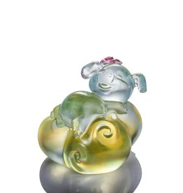 LIULI Crystal Art Crystal Piglet of Fortune and Fulfillment in Sky Blue & Amber