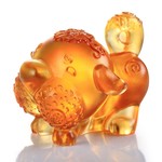 LIULI Crystal Art Crystal Year of the Dog "Prosperity Comes Along" Figurine, Dark Amber/Light Amber (Limited Edition)