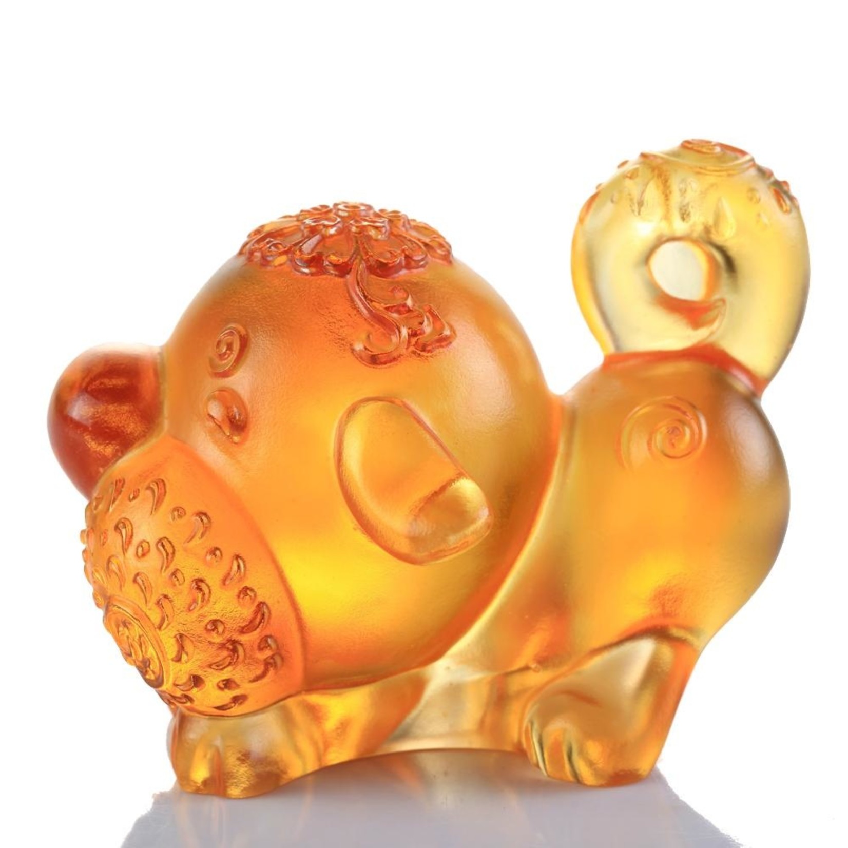 LIULI Crystal Art Crystal Year of the Dog "Prosperity Comes Along" Chinese Zodiac Figurine in Dark Amber/Light Amber (Limited Edition)