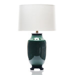 Lawrence & Scott Legacy Lagom porcelain Lantern Lamp in Racing Green Crackle with Rosewood Base