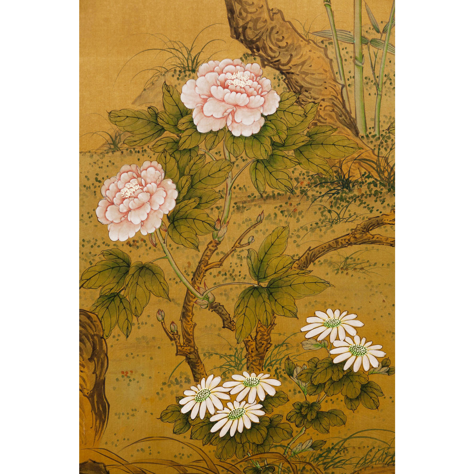 Lawrence & Scott Sung Tze-Chin "Joyous Spring" Ink on Silk 6-Panel Screen (7 ft x 9 ft)
