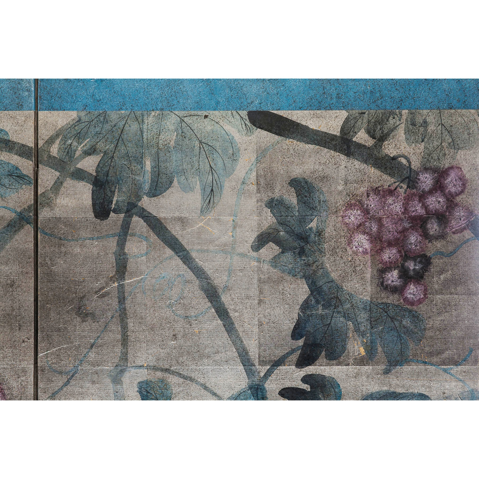Lawrence & Scott Sung Tze-Chin "Tranquility" 4-Panel Ink on Paper Grapevine Chinoiserie Hanging Screen Painting