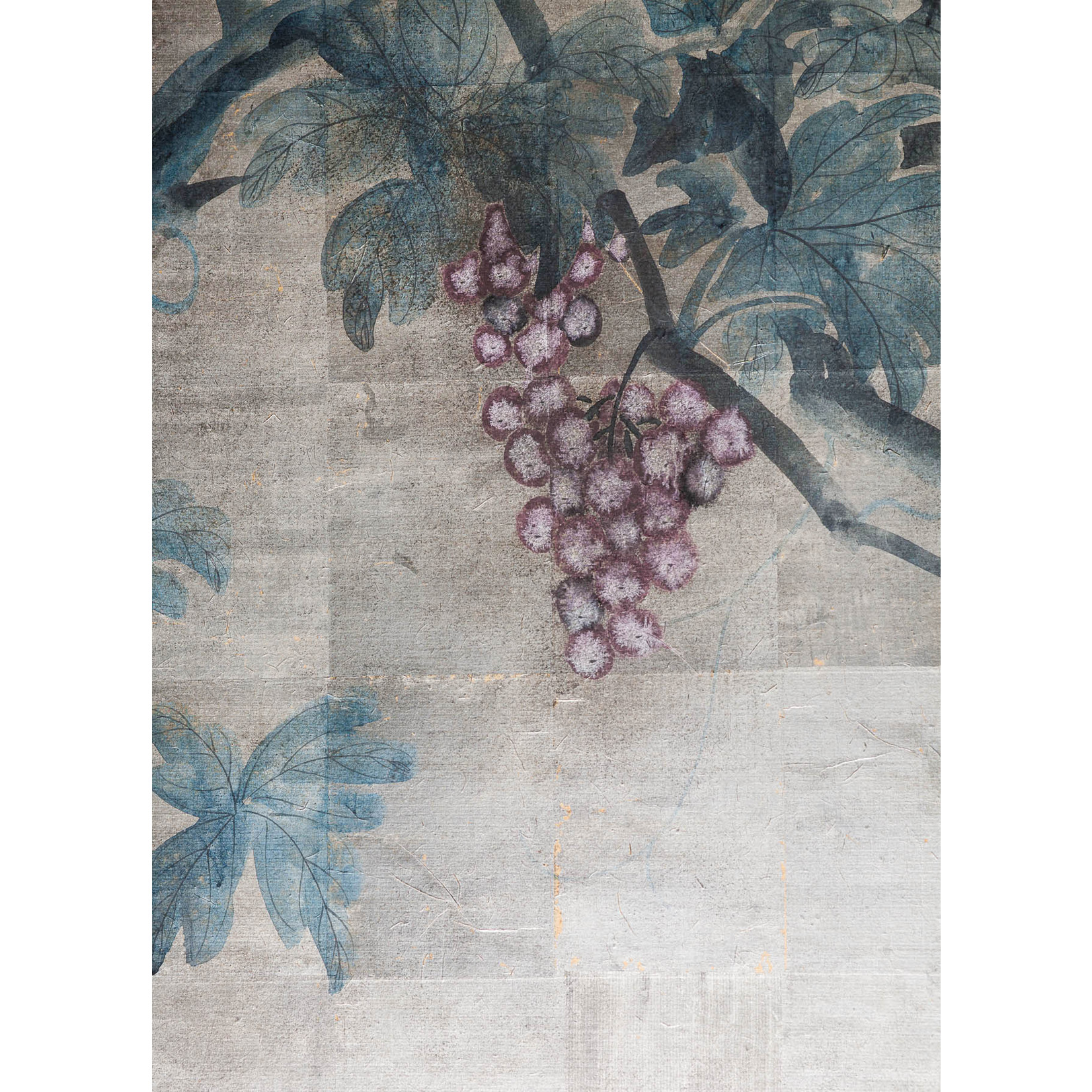 Lawrence & Scott Sung Tze-Chin "Tranquility" 4-Panel Ink on Paper Grapevine Chinoiserie Hanging Screen Painting