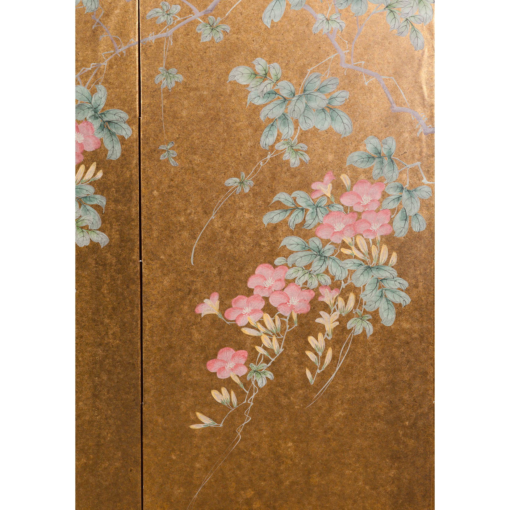 Lawrence & Scott Japanese Rinpa-Style Custom "Flowers and Birds" Chinoiserie 4-Panel Screen
