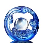 LIULI Crystal Dragon, Ocean Wave, Dagon of Excellence in Sapphire