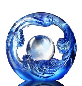 LIULI Crystal Art Crystal Water Flow Feng Shui Sculpture in Blue