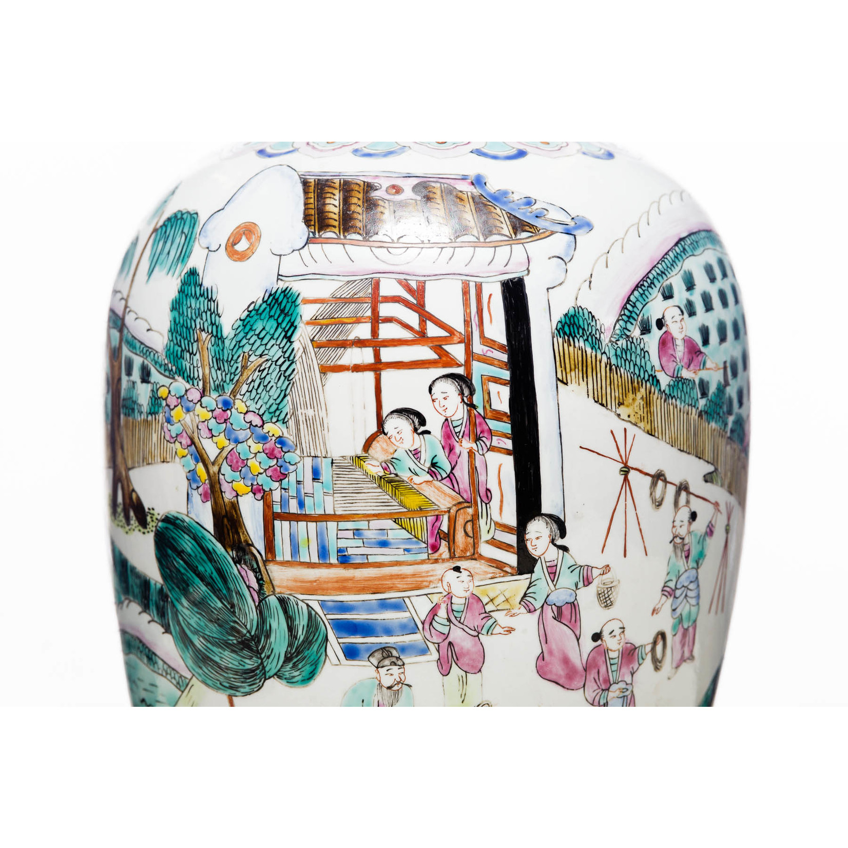 Lawrence Collection Antique Chinese Famille Rose Floral Ginger Jar With Garden Scene, Tongzhi Mark