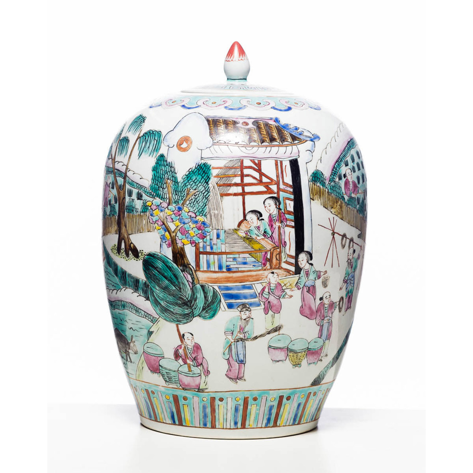 Lawrence Collection Antique Chinese Famille Rose Floral Ginger Jar With Garden Scene, Tongzhi Mark