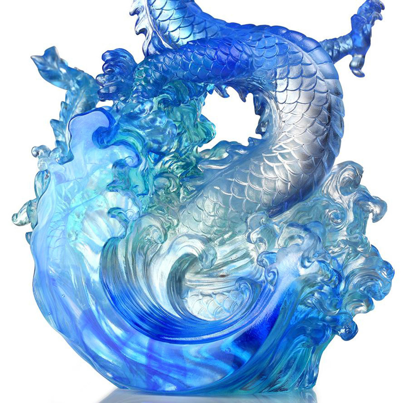 LIULI Crystal Dragon, Ocean Wave, Dagon of Excellence in Sapphire