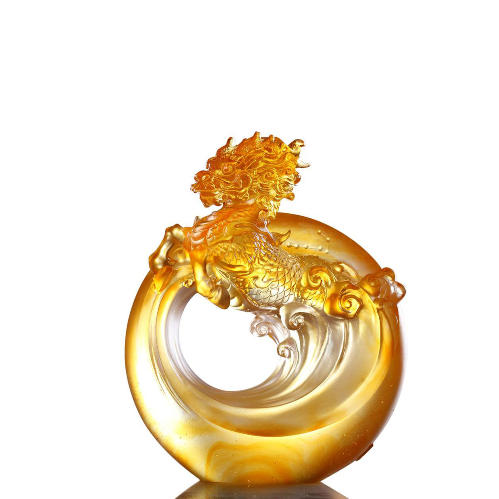 LIULI Crystal Art Crystal Qilin, the mythical creature - "Beauty" in Dark & Light Amber