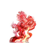 LIULI Crystal Art Crystal Foo Dog  "A Thunderous Presence" in Amber Red