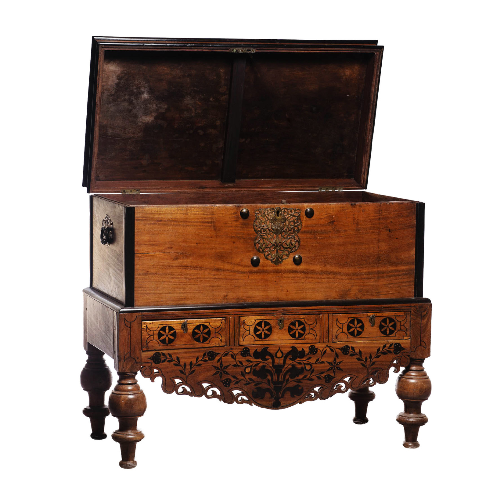 Lawrence Collection Dutch Colonial Style Teak, Ebony Wood Chest on Stand