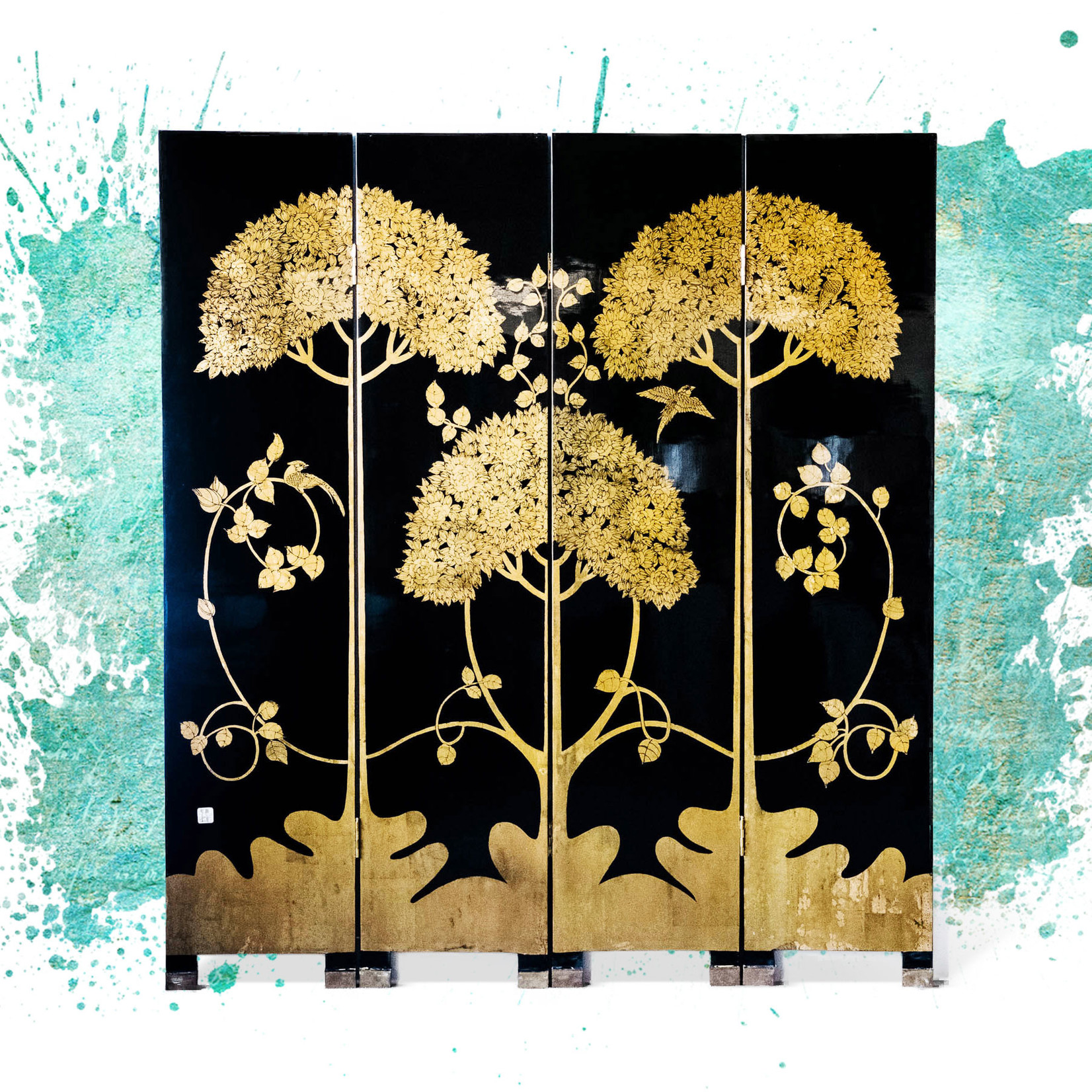 Lawrence & Scott Japanese Large Four-Panel High-Gloss Cherry Blossom Screen/Room Divider