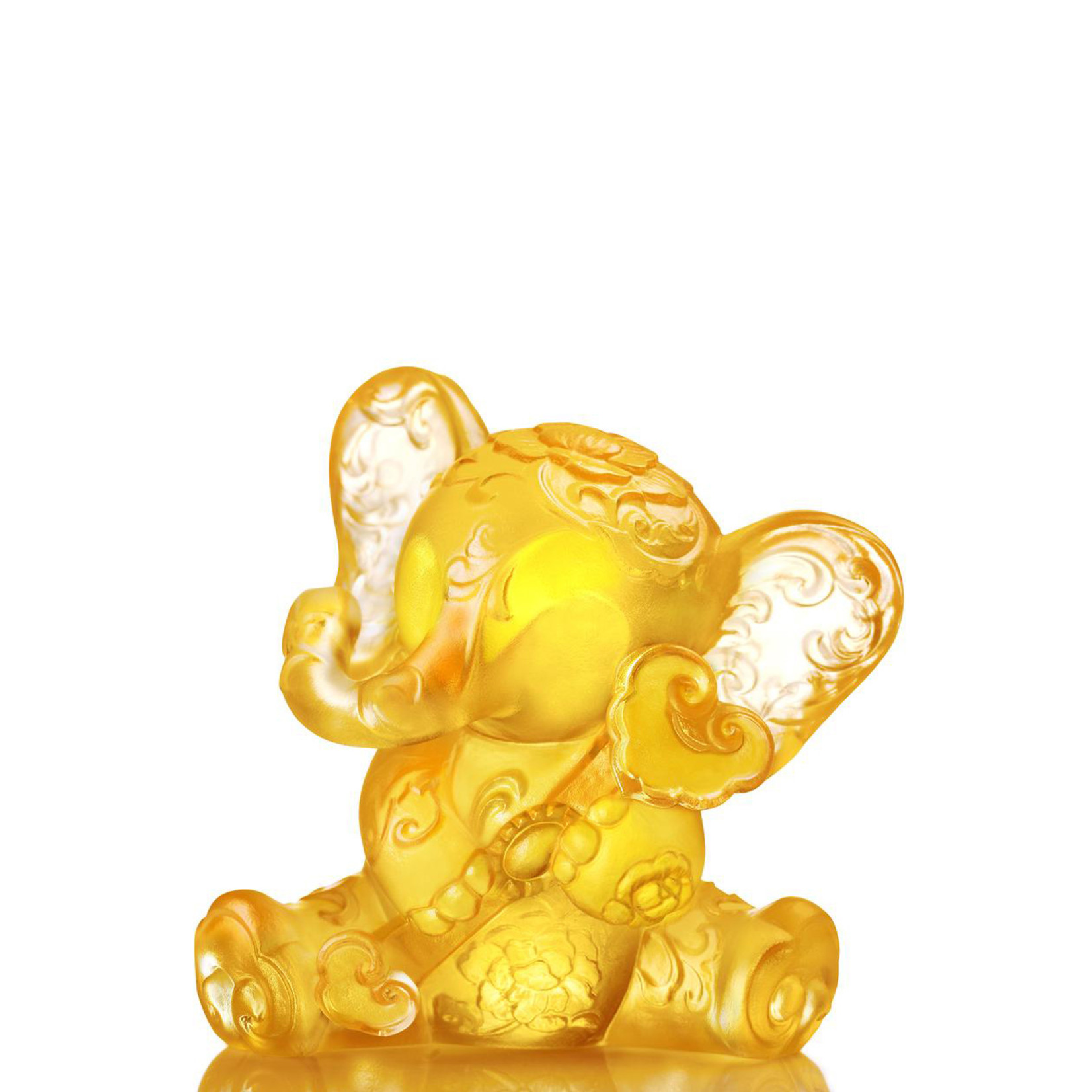 LIULI Crystal Art LIULI Crystal Elephant Sculpture "Lucky Little Elephant" in Gold