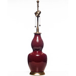 Lawrence & Scott Legacy Scarlett Porcelain Double Gourd Table Lamp With Gilded Gold Base in Pinot Red
