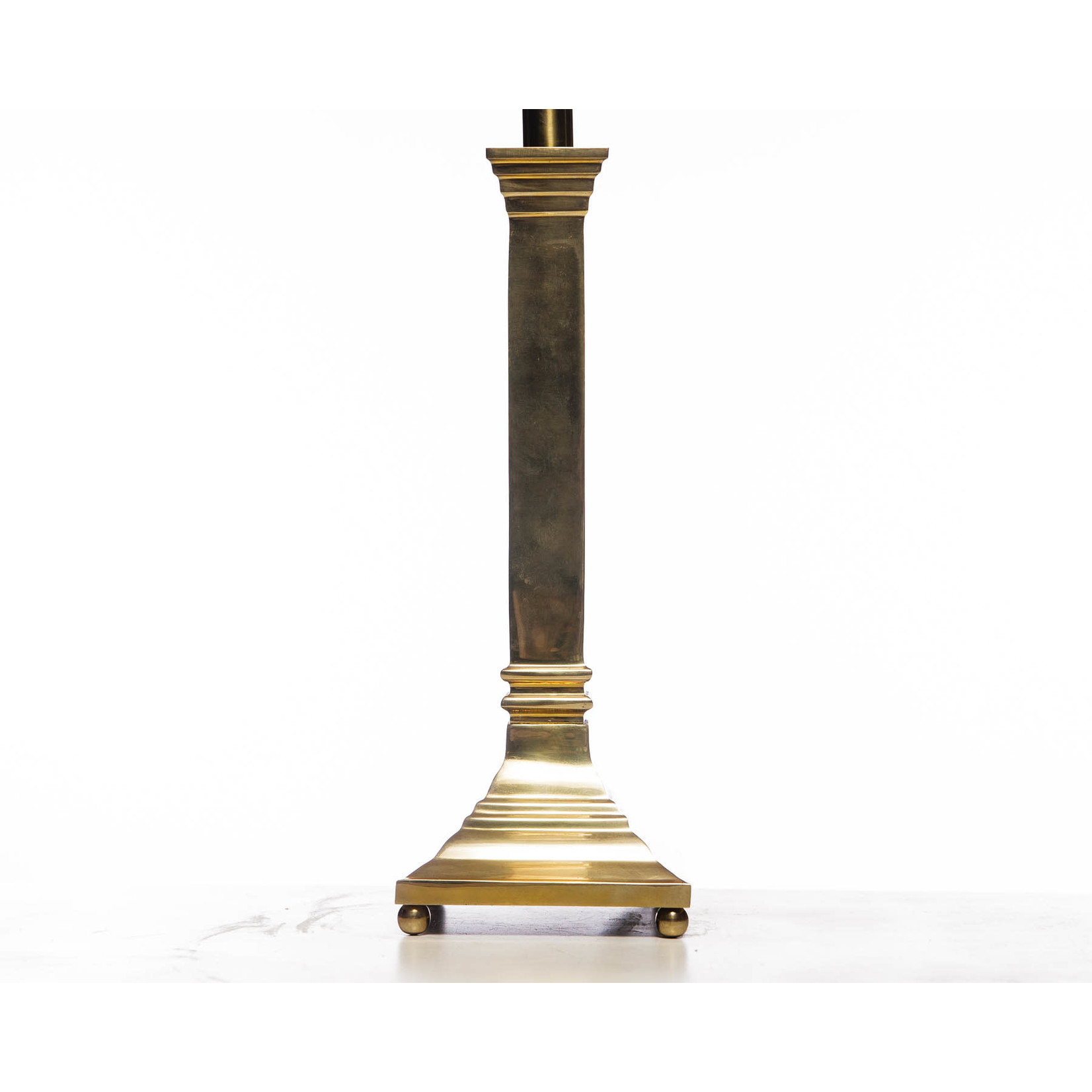 Lawrence & Scott Square Base Polished Solid Brass Candlestick Table Lamp