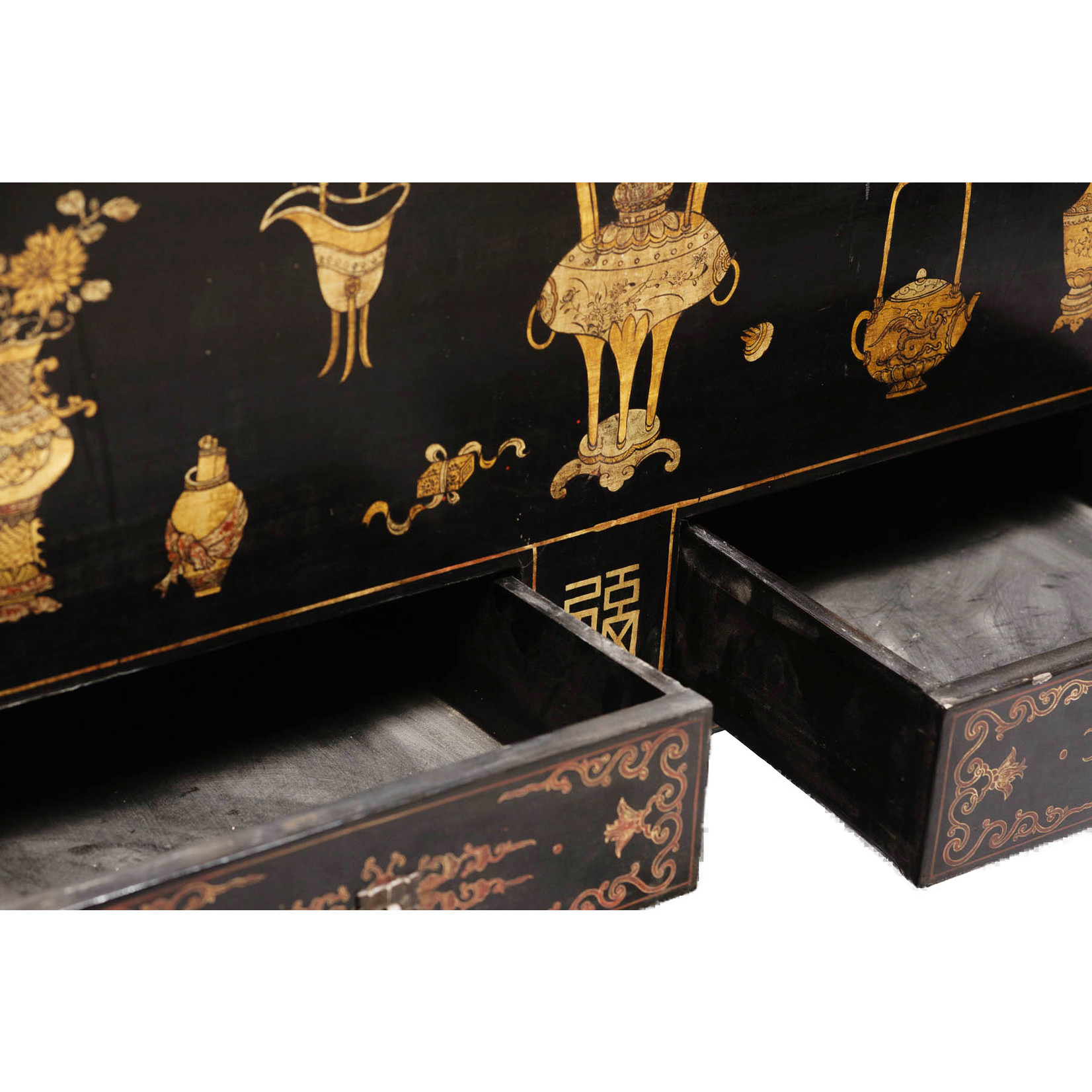 Antique - Lawrence Collection Antique Chinese Black Gold Lacquer Cabinet