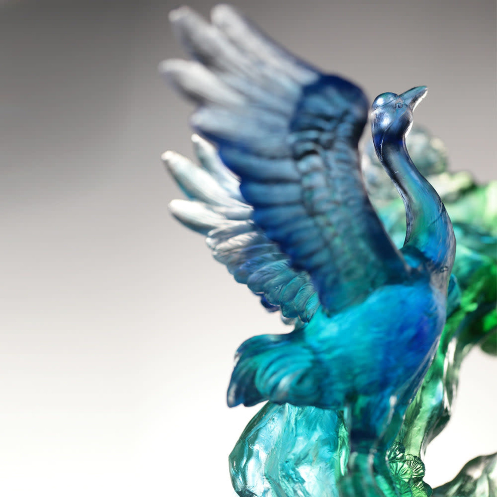 LIULI Crystal Art Crystal Bird, Crane, Infinite Eternity in Blue Green Clear