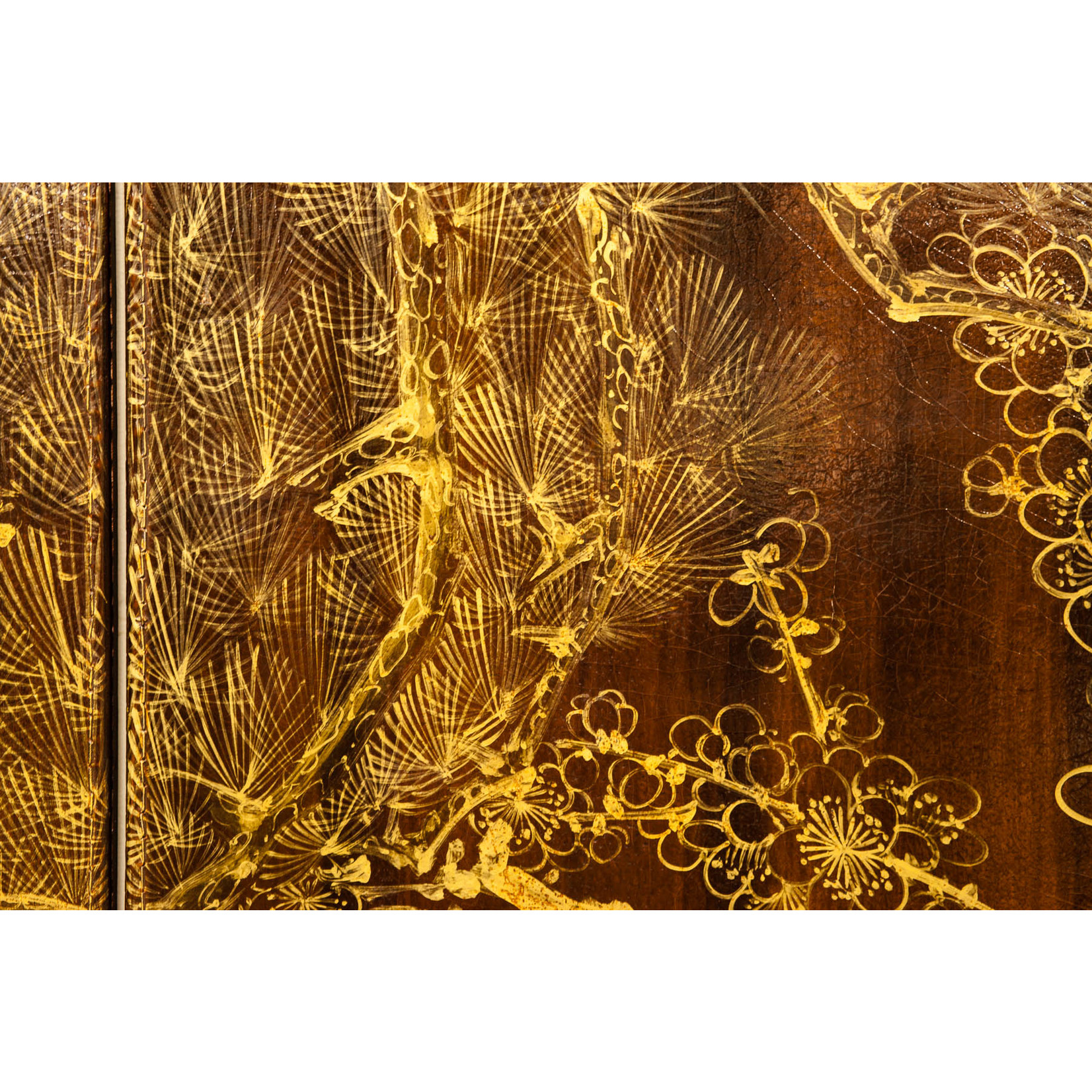 Lawrence & Scott Double-Sided Leather Wisteria & Bamboo Scene 6-Panel Room Divider Screen in Mahogany