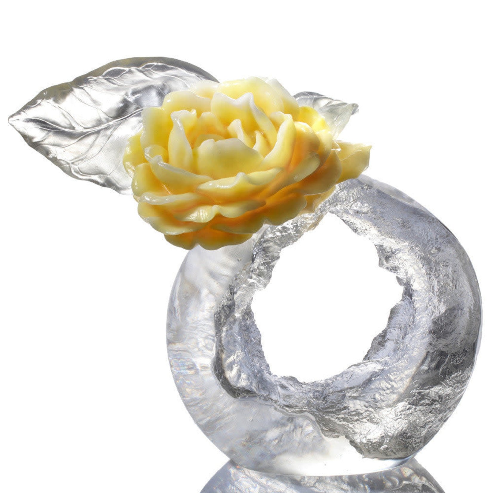 LIULI Crystal Art Crystal Flower Camellia Bloom Sculpture "Singular Elegance"