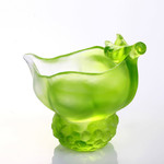 LIULI Crystal Art Crystal Bowl, Paperclip Holder, Desk Decor, Peas symbolizes Fortune, Propitious Abundance in Green Clear