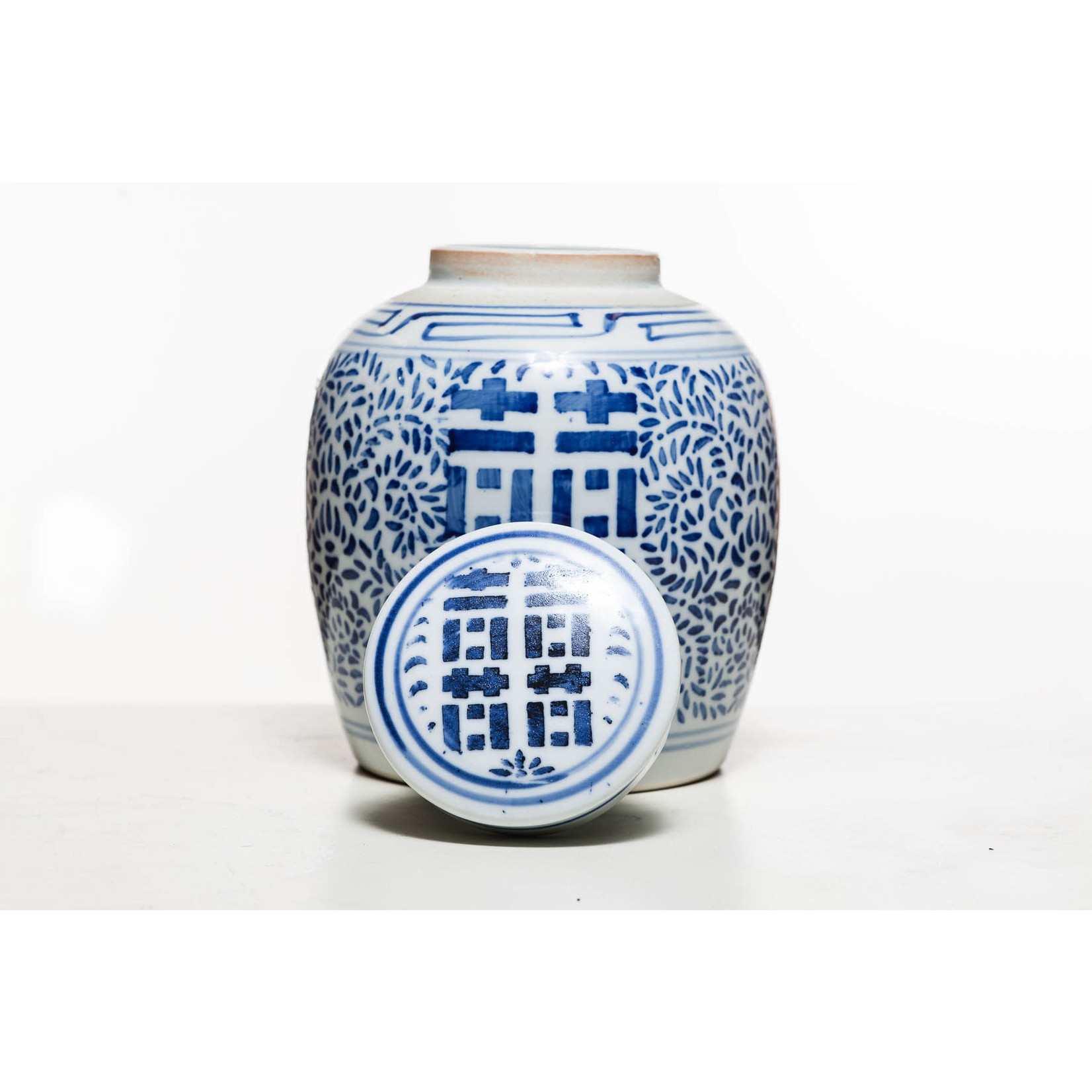 Lawrence Collection 20th Century Chinese Double Happiness Blue & White Porcelain Ginger Jar