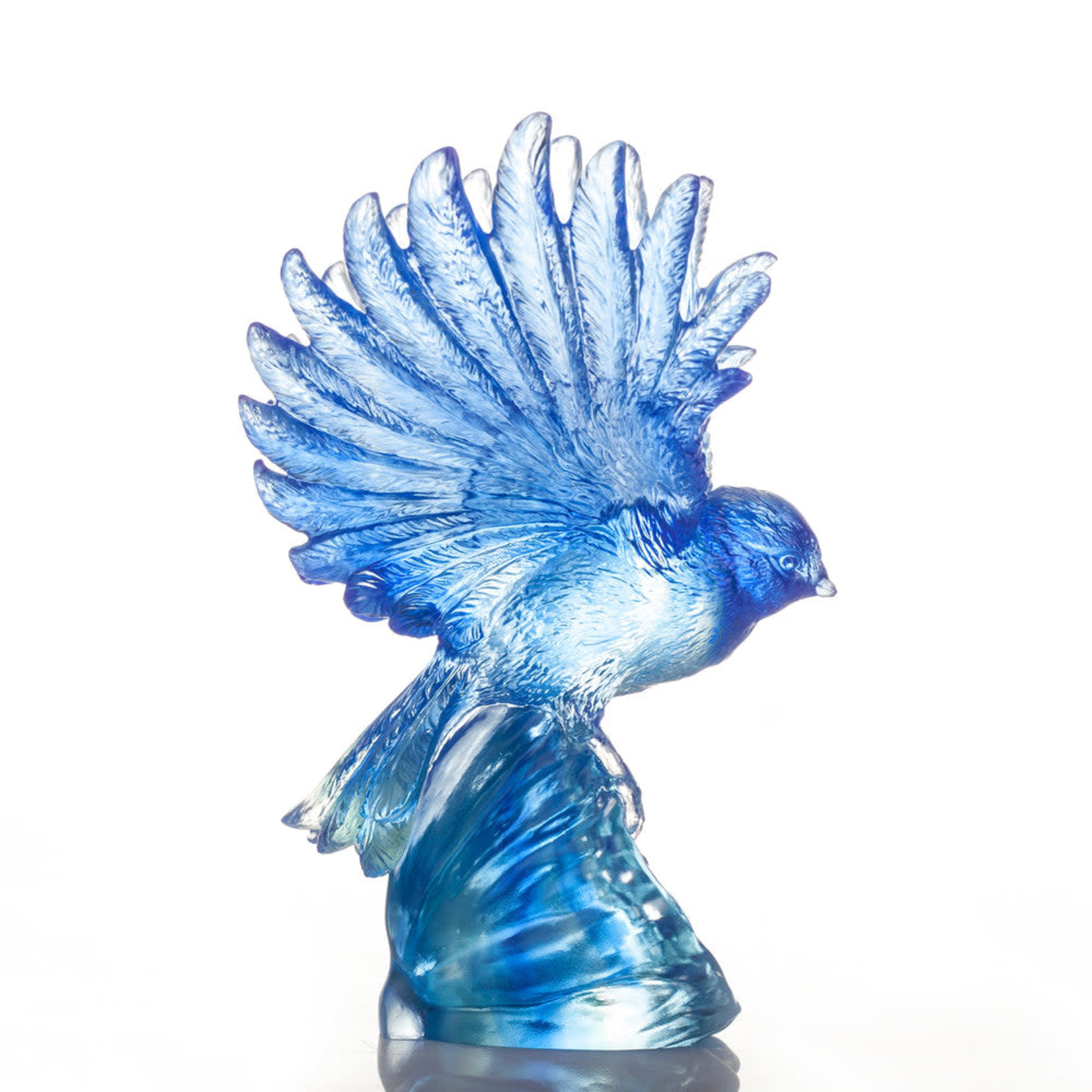 LIULI Crystal Art Aligned with the Light, I Soar, Crystal Blue Bird Figurine