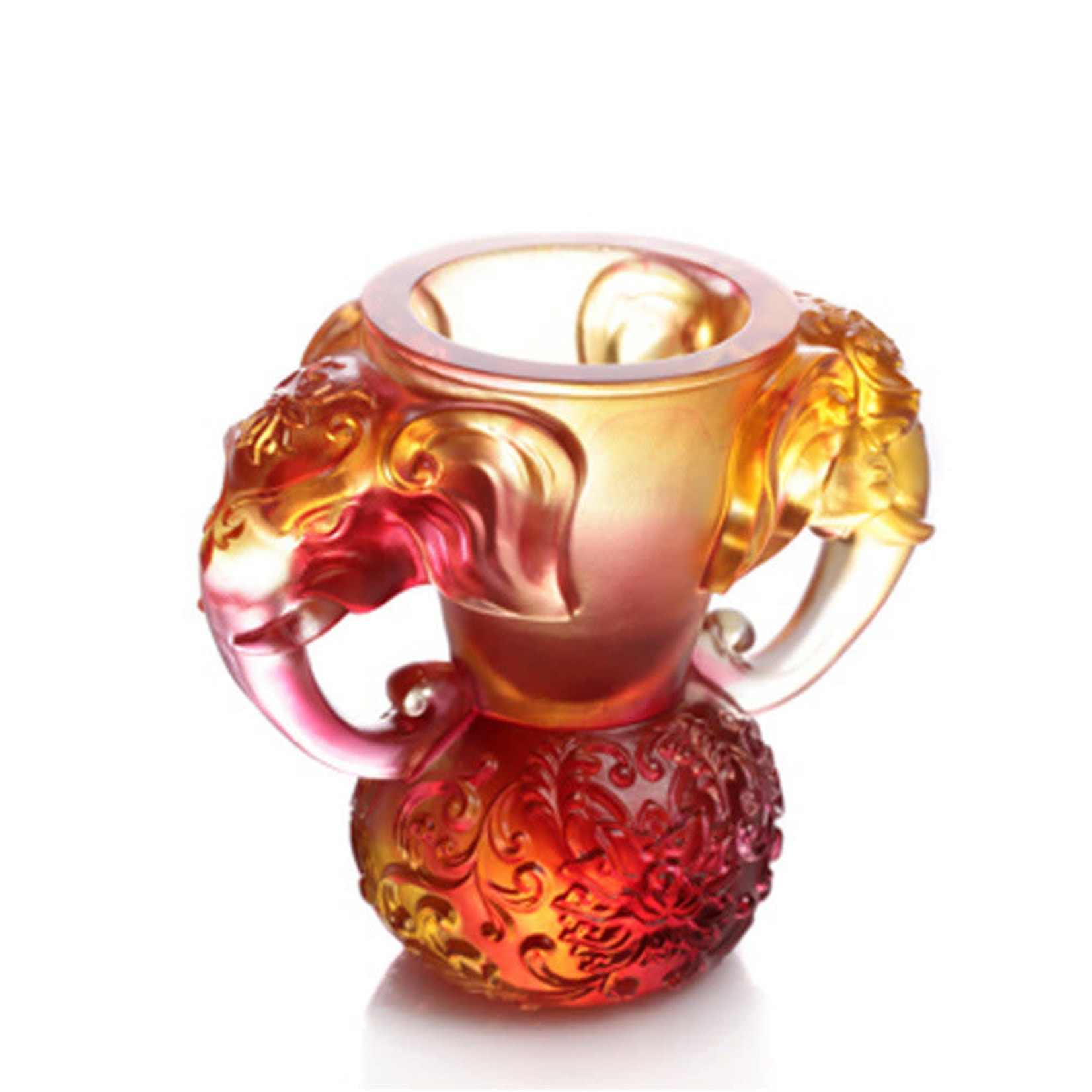 LIULI Crystal Art Crystal Elephant, "Full of Prosperity and Honor Around" - Amber/Red