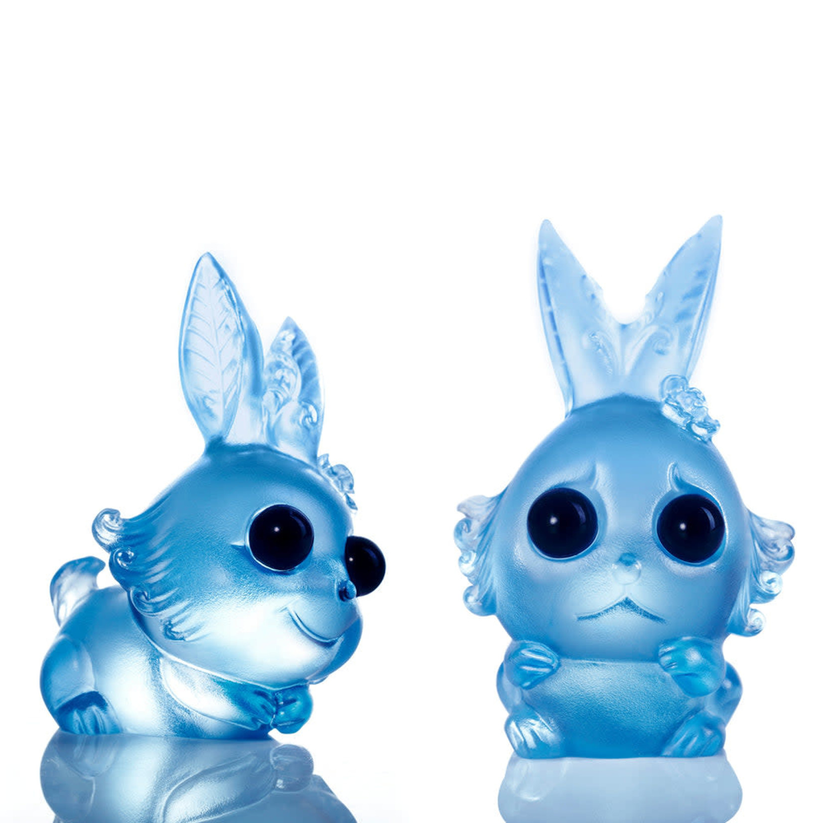 LIULI Crystal Art Chinese Year of the Rabbit Crystal Sculpture, One and the Same- Brave Bunny