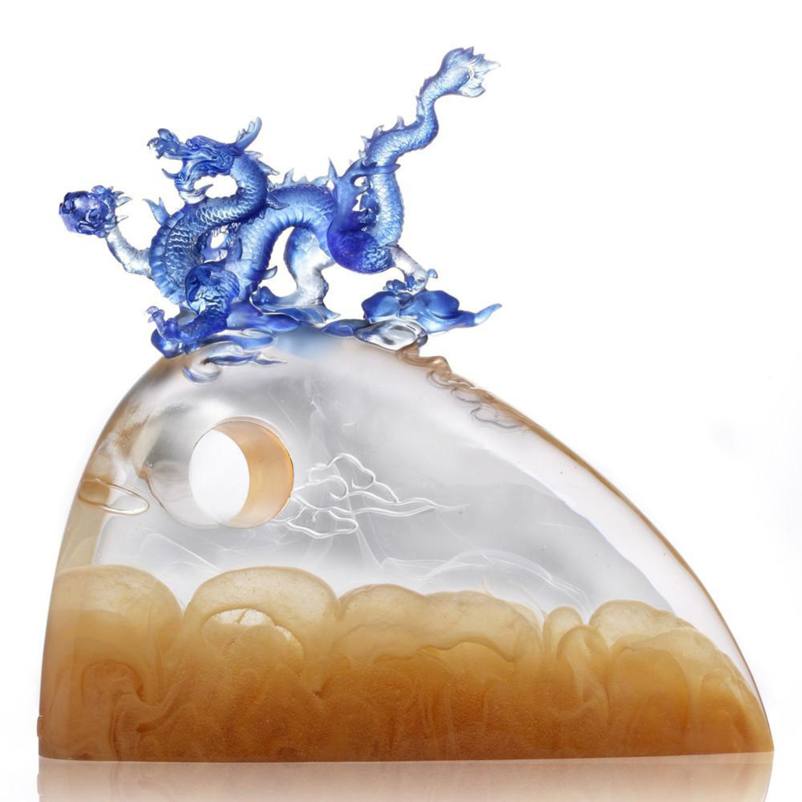 LIULI Crystal Art Crystal Dragon "Emergence of the Leadership Dragon" Amber/Blue(Limited Edition)