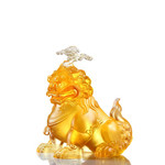 LIULI Crystal Art Crystal Foo Dog, Evergreen Pine Sculpture, "The Evergreen Lion" in Gold