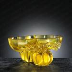LIULI Crystal Art Crystal Bowl In Squash Shape, "Golden Gourds of Fortune"