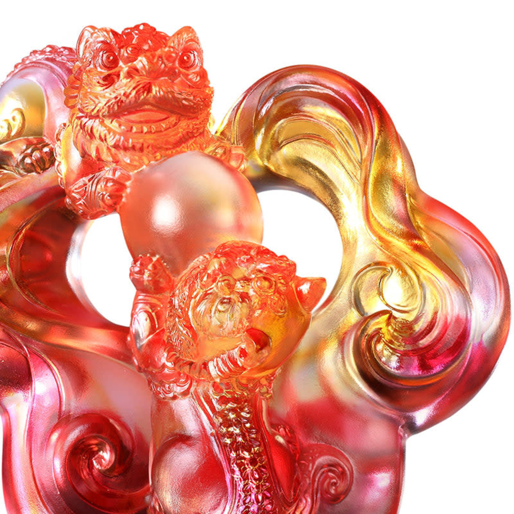 LIULI Crystal Art Crystal Foo Dog Figurine, "Felicitous Lions"