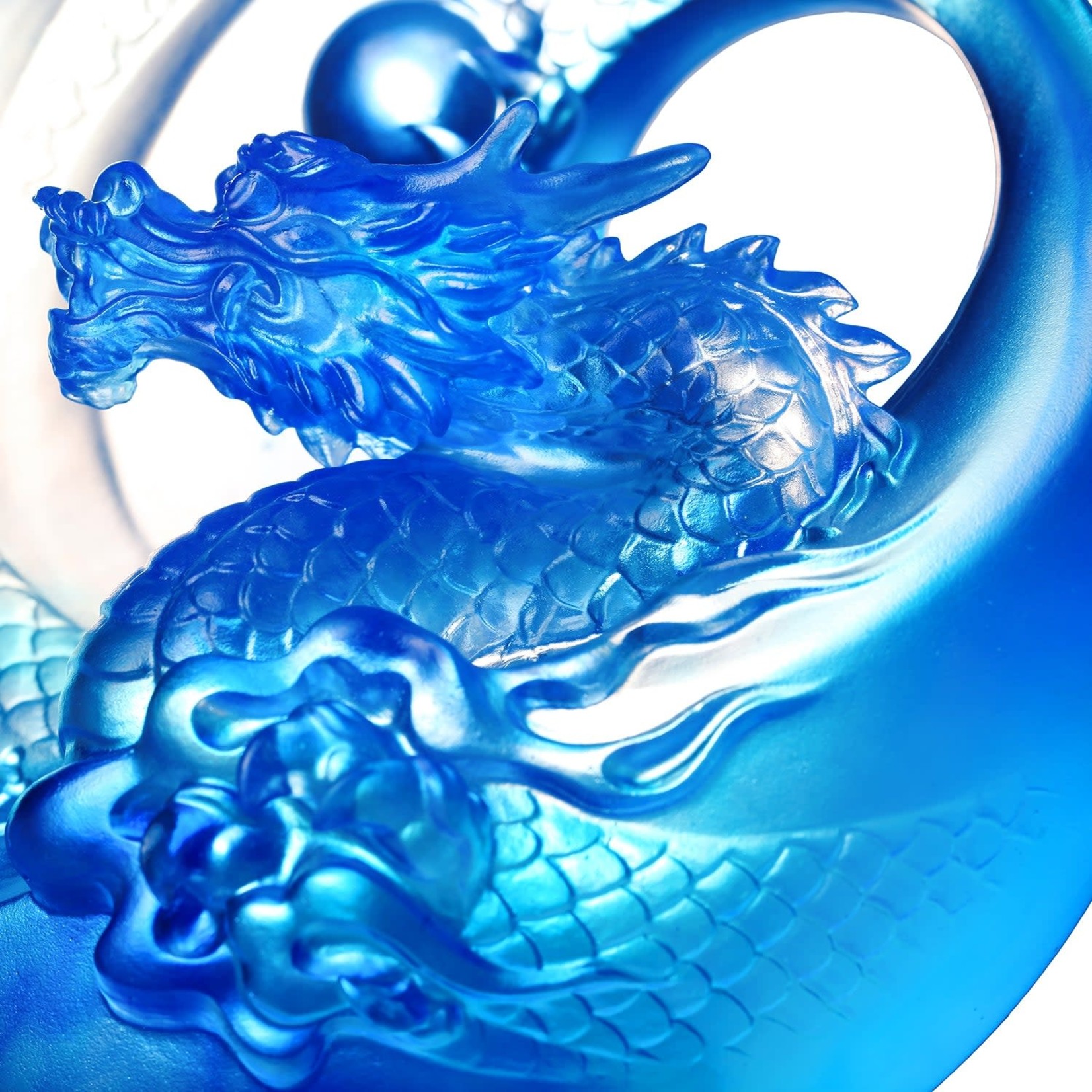 LIULI Crystal Dragon, Ocean Wave, Dagon of Excellence in Sapphire