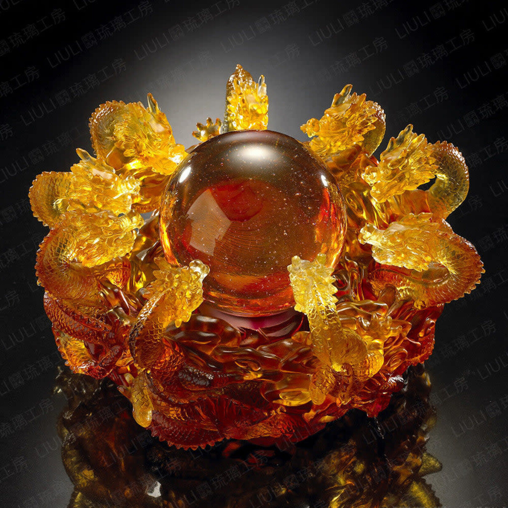 LIULI Crystal Art Crystal Dragon, Taichi, Intention - Lawrence & Scott