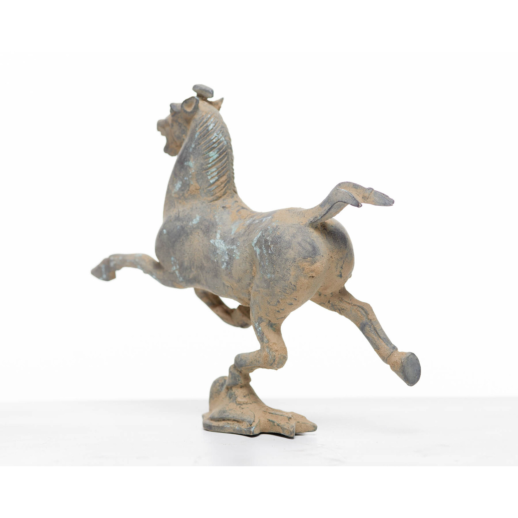 Lawrence & Scott Verdigris Bronze Galloping Horse on Flying Swallow Sculpture