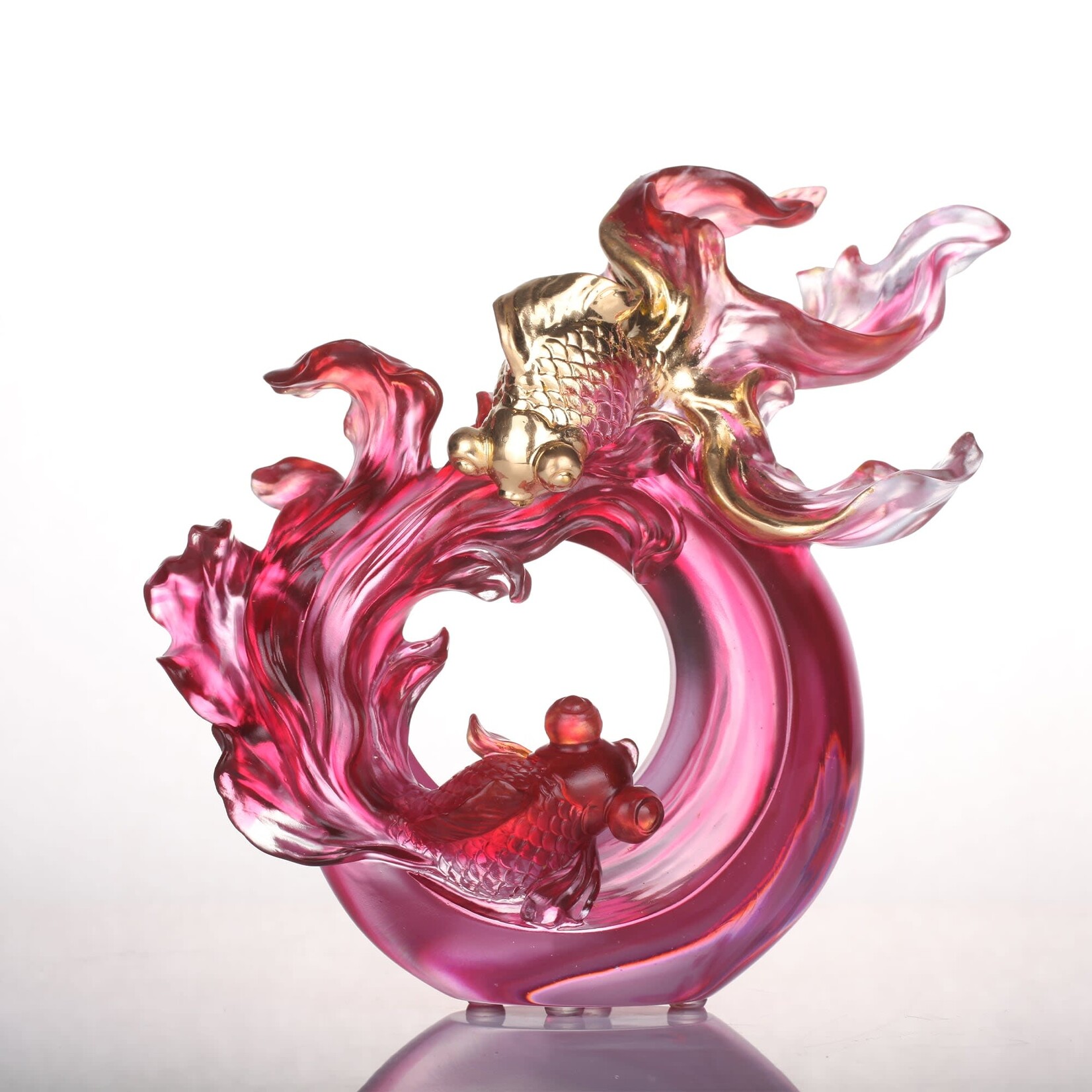 LIULI Crystal Art Crystal Goldfish Sculpture, "In Fulfillment"