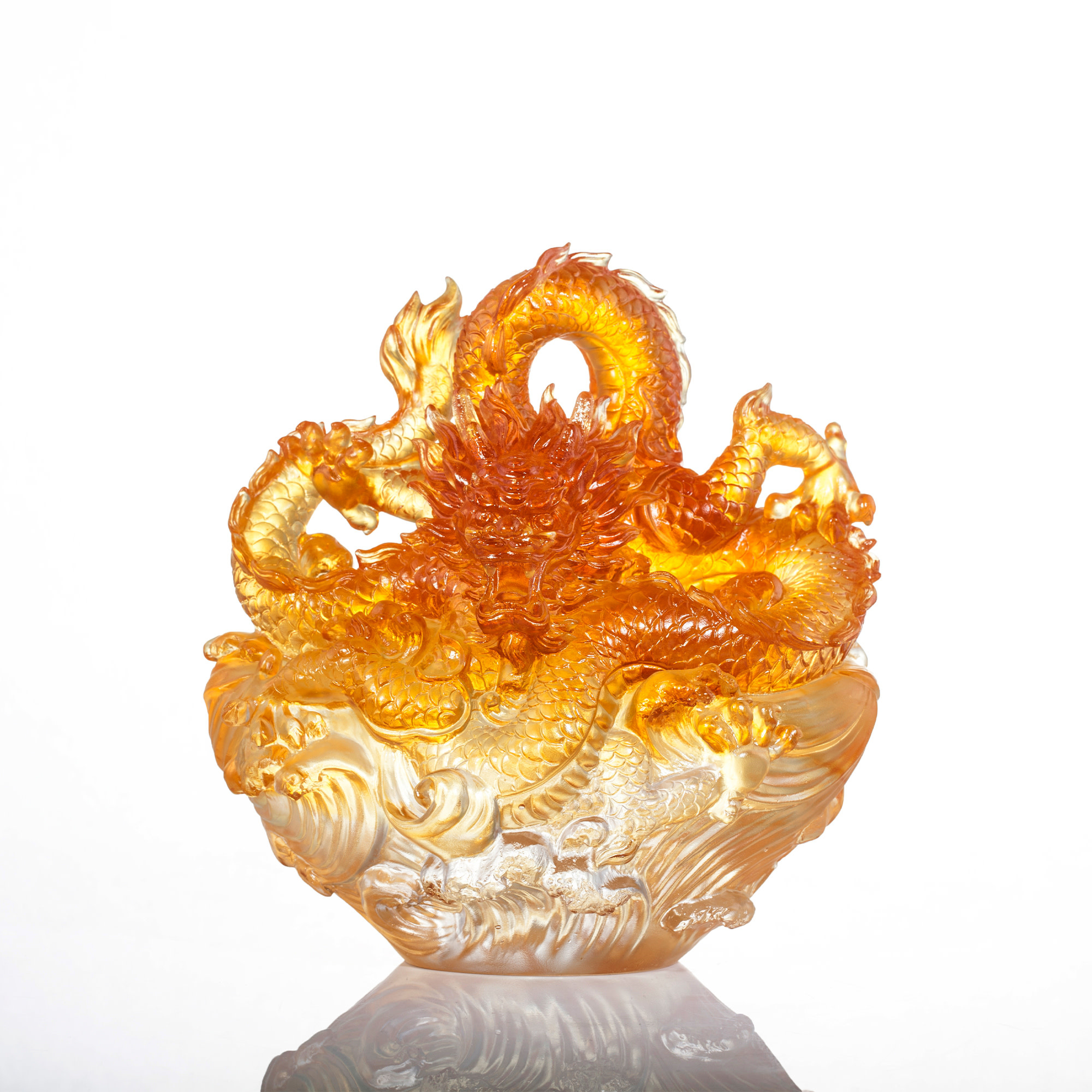 LIULI Crystal Dragon, Ocean Wave, Dagon of Excellence in Sapphire