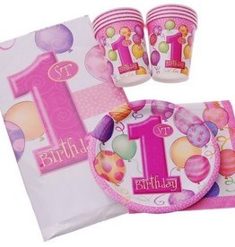 PINK FIRST BIRTHDAY BALLOONS KIT FOR 8