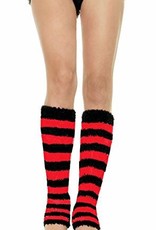 Fuzzy Striped Leg Warmers - Red/Black