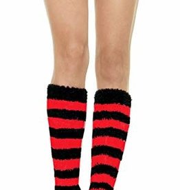 Fuzzy Striped Leg Warmers - Red/Black