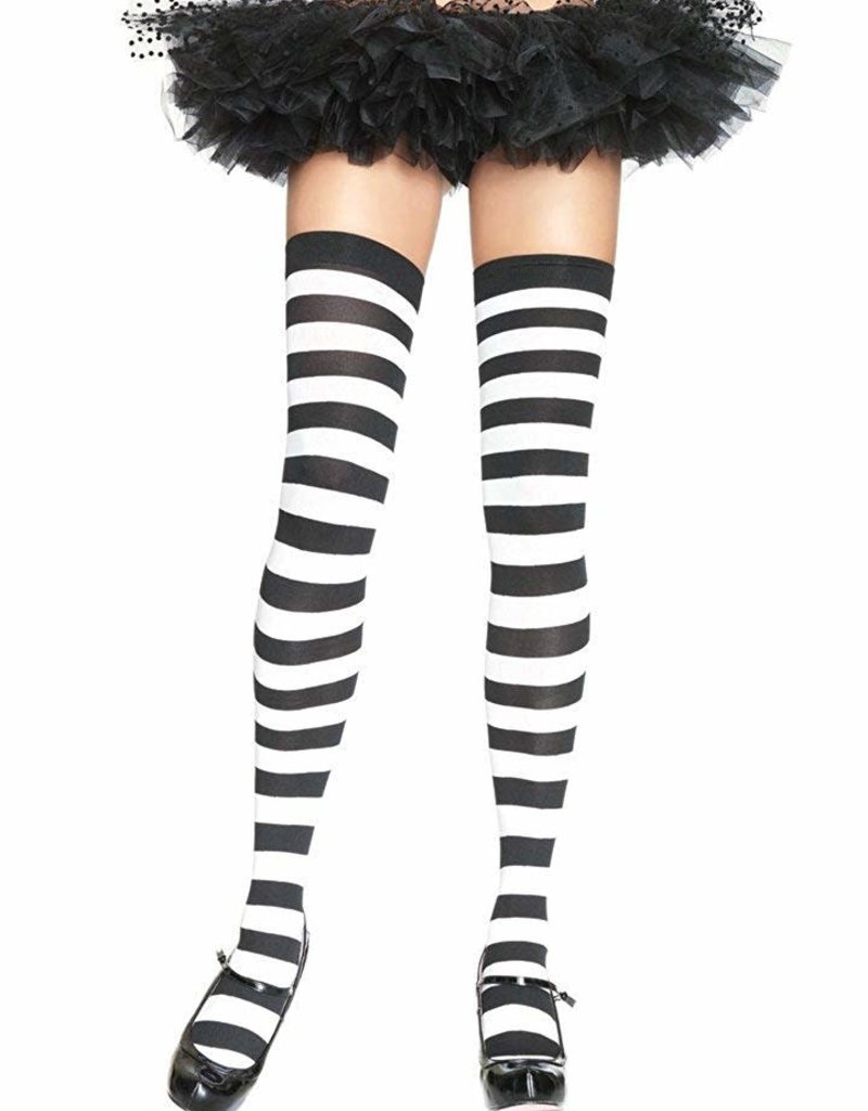Wide Striped Thigh Highs - Black/White
