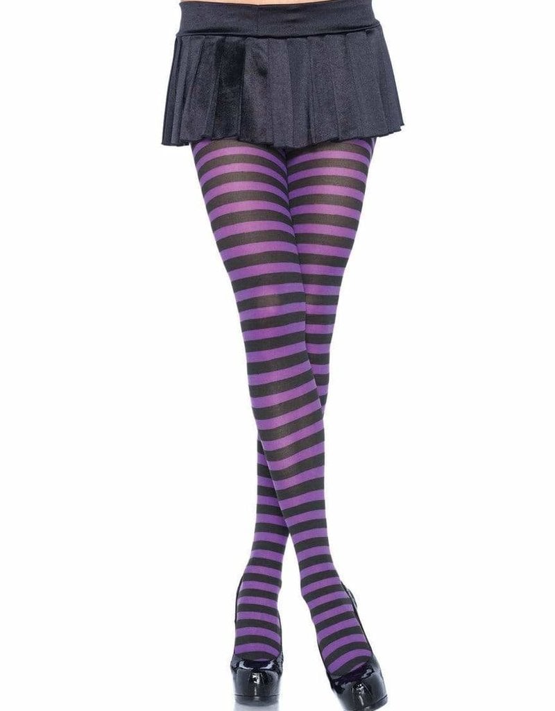 Opaque Striped Tights - Black/Purple