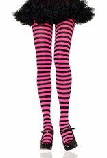 Opaque Striped Tights - Black/Neon Pink