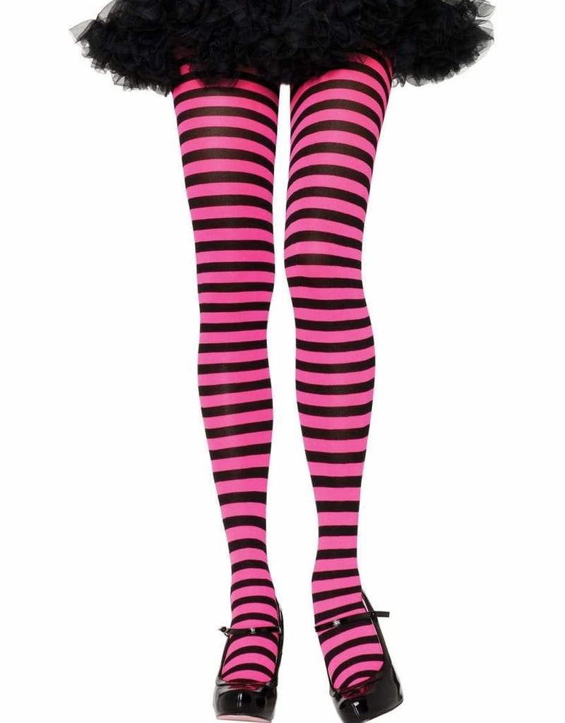 Opaque Striped Tights - Black/Neon Pink - Gags Unlimited Inc.