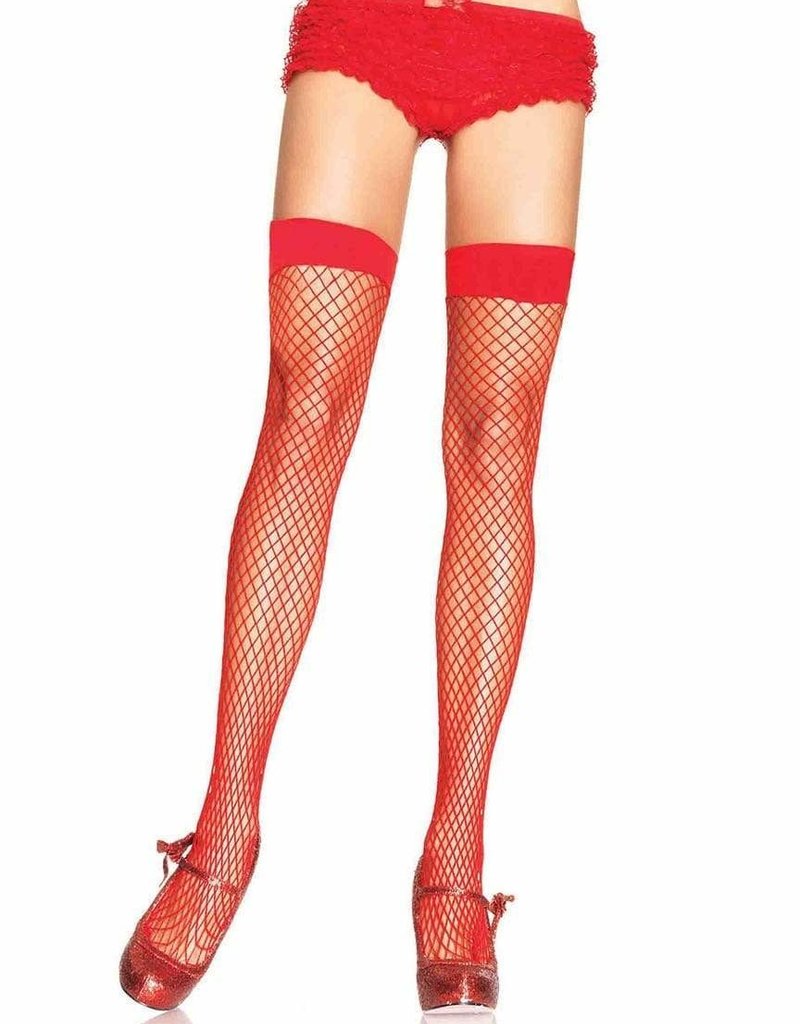 Industrial Fishnet Thigh Highs - Red